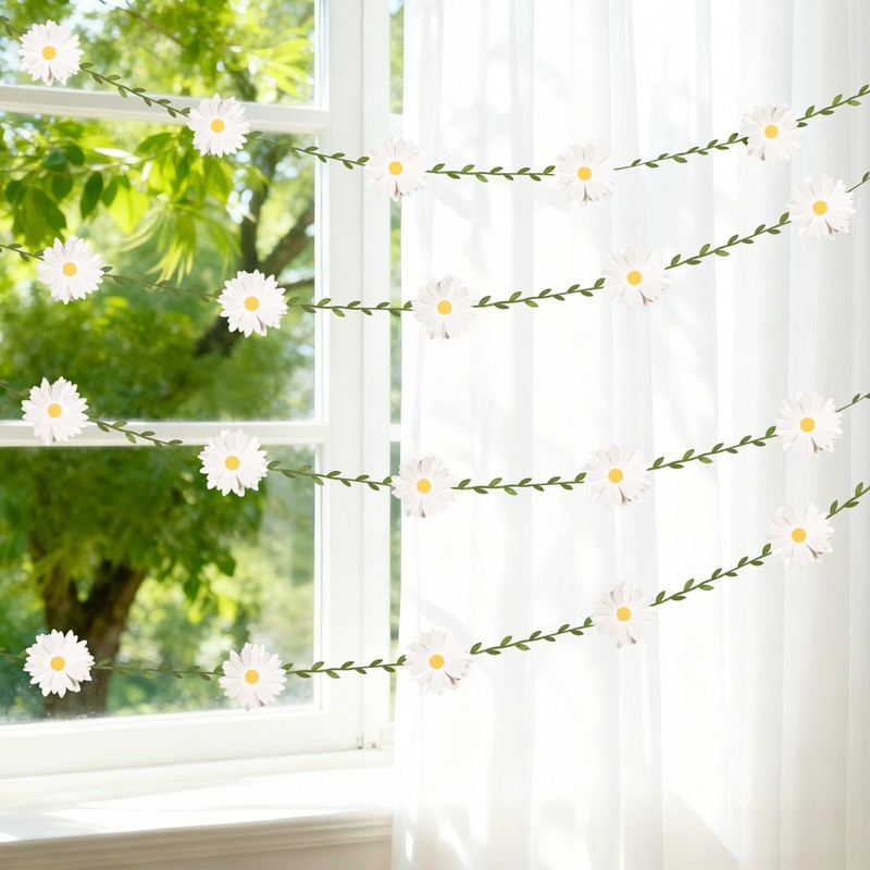 3D Daisy Flower Garland (2PCS) Flower Banner Wildflower Party Decorations