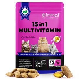 Cat Vitamins, 15 in 1 Cat Multivitamin Treats, Cats Vitamin and Supplements, Crunchy Outside & Soft Inside, Joint, Skin & Coat, Bladder, Immune System Support, Multivitamins for Cats & Kittens 3.7 OZ