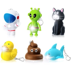 Newtay 6 Pcs Nurse Animal Flashlight Keychain Pediatric Nurse Flashlight LED Cat Alien Lion Frog Animal Pen Badge Reel Light(Lovely)