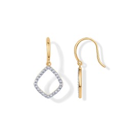 PAVOI 14K Yellow Gold Plated Two Toned Teardrop Diamond Shaped Dangle Earrings for Women with Cubic Zirconia | Mixed Metals Geometric Earring Pair