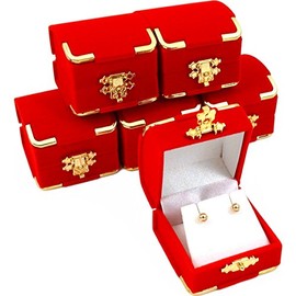 6 Red Velour Earring Gift Boxes Jewelry Case Display
