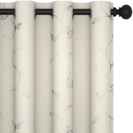 Deconovo Blackout Grommet Curtains with Flower Leaf Foil Print, Beige, 52W x 95L