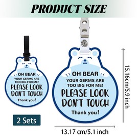 PLIGREAT 2 Pack Please Look Dont Touch Baby Signs White Bear No Touching Baby Car Seat Signs or Stroller Tags Baby Car Safety Signs with Hanging Strap and Clip for Newborn Baby Girls Boys