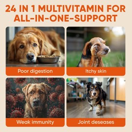 Dog Multivitamin Chews - Glucosamine Chondroitin Vitamin Chewables - 24 in 1 Dog Probiotic Treats for Skin, Joint, Bones, Liver - Immune Support Supplement with Vitamins & Minerals - All Breeds & Ages