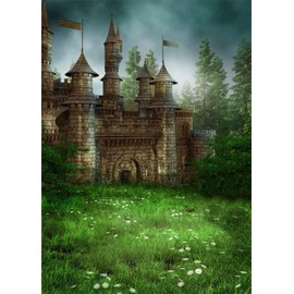 AOFOTO 4x6ft Magic Forest Vintage Medieval Castle Background Fairytale Florets Meadow Photography Backdrop Wonderland Princess Knight Prince Kid Girl Boy Artistic Portrait Photo Studio Props Wallpaper