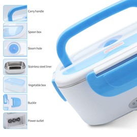 VECH 1.5L Electric Lunch Box - Portable Food Warmer for Car, Home & Office, 110V/12V Dual Power, BPA-Free 304 Stainless Steel Container - Healthy Meals On-The-Go（Blue）