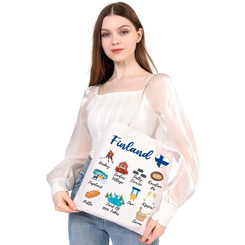 MEIKIUP Finland Travel Gift Finland Travelling Culture Themed Tote Bag
