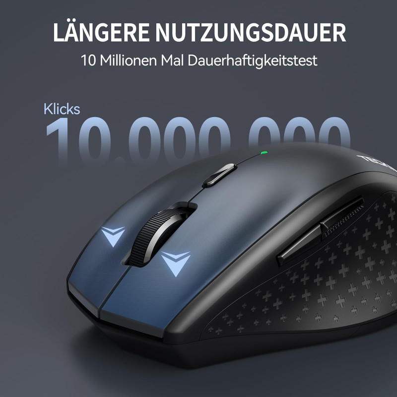 TECKNET Bluetooth Maus, 4800 DPI Maus Kabellos (Tri-Mode: BT 5.0/3.0