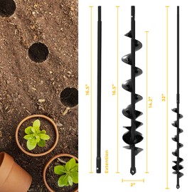 Auger Drill Bit for Planting 2x32'' - with Extension - Garden Tools Spiral Hole Drill Planter for Bulb Planting, Fence Post, Umbrella Holes - 3/8'' Hex Drive Drill - Gardening, Hole Digger Yard Tools