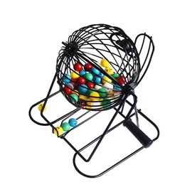 Yuanhe Deluxe Bingo Game Set - Metal Round Cage, 75 Colored Bingo Balls, 100 Bingo Cards, 500 Mixed Chips and Master Board for Large Groups, Parties