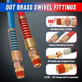 YiaChuii 15ft 3 in 1 ABS & Power Air Line Hose with Glad Hand Hex Grip & Rubber Seals for Tractor Trailer Semi Truck