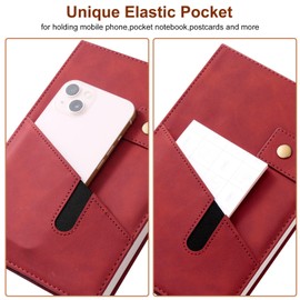 Mousbull A5 Leather Journal Notebook with Pen, 200 Pages Hardcover Journal with Pocket, 100gsm Thick Lined Paper Daily Diary for Men and Women, Great Gift for Business School Travel Personal - Red