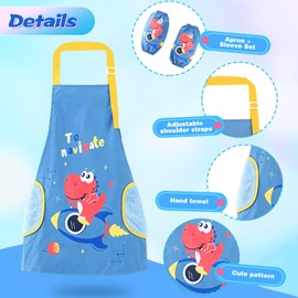 LuxoCare Adjustable Apron Sleeve Set - Blue Waterproof Apron Combo, For Painting, DIY, Cooking, Cleaning & Gardening, Cute Pattern & Pocket Towel for Boys & Girls(Blue)