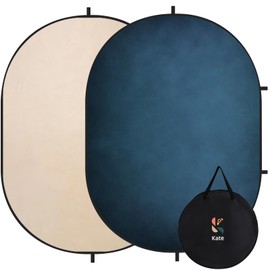 Kate Collapsible Backdrop Blue&Beige Pop Up Portable Backdrop 2-in-1 Panel Background for Photography, Parties, Portrait, Video, Podcast, 5x6.5ft