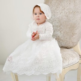 Leideur Baby Long Christening Dresses White Christening Dress Special Occasion Dresses for Girls Birthday (3 Months, White 1)