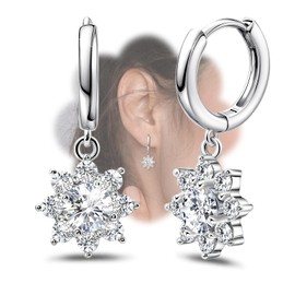 Sterling Silver Hoop Earrings for Women - Hypoallergenic Loop Earrings Trendy White Cubic Zirconia Huggie Earrings for Sensitive Ears Fashion Lightweight Hoop Earrings Gifts for Birthday Christmas,