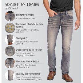 ETHANOL Men's Stretch 5 Pocket Slim/Straight Leg Jeans Thick Stitch Denim Pants AP53001RSL EP11SI MEDIUMWASH 34X32