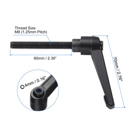 sourcing map 4pcs Clamping Lever Handles, M8 x 60mm Black Oxide Carbon Steel Threaded Male Stud, Adjustable Handles Locking Quick Release Ratchet Push Button Bolt Knobs, Black