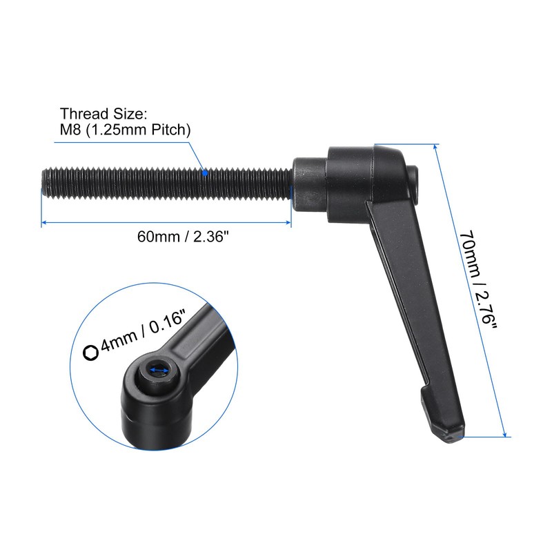 sourcing map 4pcs Clamping Lever Handles, M8 x 60mm Black