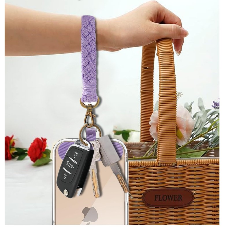 Artisoul Key Chain Short Bracelet Braided Keyring Macrame Lanyard, purple,