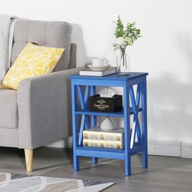 VECELO End Side Table with Storage Shelf Nightstands for Living Room,Bedroom Furniture,Shelves, 1 Pack, Dark Blue