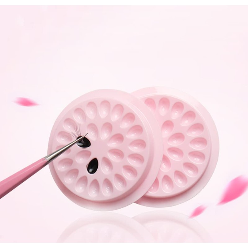 Happyupcity 20PCS Pink Plastic Flower Shape Eyelash Glue Holder Dispenser