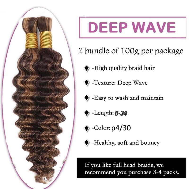 Tuheerst Human Braiding Hair For Boho No Weft P4/30 Highlight