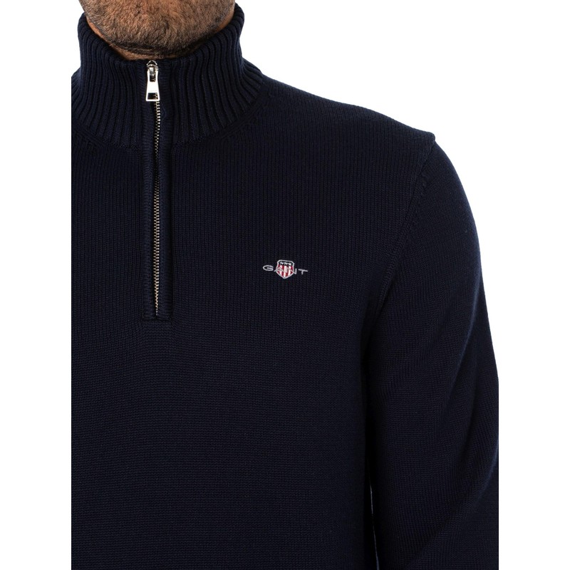 GANT Mens Cotton Half Zip Cream Sweater Navy M