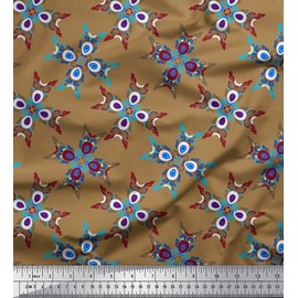 Soimoi Brown Viscose Chiffon Fabric Tiles Moroccan Print Fabric by Yard 42 Inch Wide