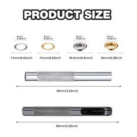 100 Sets Eyelet Punch Kit, Grommet Kit, Eyelets and Punch Grommet Punch Tool Kit, Metal Gold and Silver Eyelets
