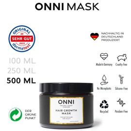 ONNI Maske | Organic Hair Growth Mask | 500 ml | Ohne Silikone, Sulfate, Parabene - Haarwuchs, gegen juckende Kopfhaut, keine Tierversuche, MADE IN GERMANY