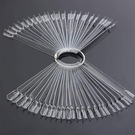 100 pieces of Nail Art Sample Sticks, Transparent Nail Exercises, Nail Tips Display Polished Plate, With Metal Opening Ring to Fix Fan-shaped Plastic Nail Tips (transparent)
