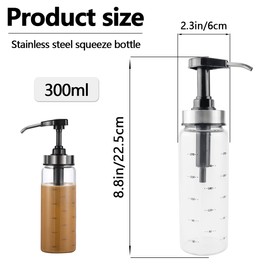 DOERDO 300ml Sauce Pump Bottle Leakproof Kitchen Condiment Dispenser, Olive Oil Dispenser Bottle for Sauce Condiment Salad Dressing Tomato Sauce Olive Oil BBQ, Black