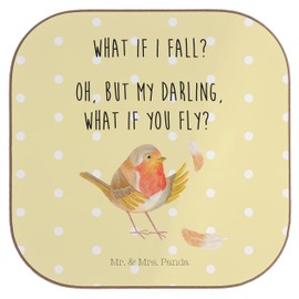 Mr. & Mrs. Panda Square Coasters Robin with Feathers - Gift, Coasters, Glasses, Drinks Coasters, Funny Sayings, Good Mood