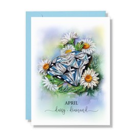TUMYBee Tarjeta de flores de nacimiento, hecha a mano para cumpleaños, aniversario, grande de 5 x 7 pulgadas, flor del mes de nacimiento para mamá, mujer, hija, abuela, decoración de flores de nacimiento, tarjeta de flores de 12 meses de año (margarita d