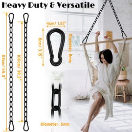 Black Swing Hanging Chain Kit – 2Pcs 44" Heavy Duty Stainless Steel Chains with Carabiners for Hammock Chairs, Porch Swings, Punching Bags – Rust-Resistant Hanging Chain Extender Set – 660LB Load