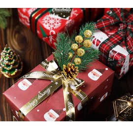 RXXR 10 Pieces Artificial Pine Picks Pine Needles Small Berries Pine Cones for Floral Arrangements Wreaths Wedding Christmas Tree Decorations (Gold)