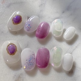[Handmade Nail Tips] Winter on Janef's fingertips Sparkly Jamstone Nails - Nail Glue / [수제네일팁]재네프 손끝에 겨울반짝반짝 잼스톤 네일 - 네일 글루
