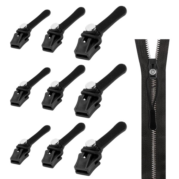 9 Pcs Removable Zipper Pullers, 3 Sizes Instant Zipper Repairer