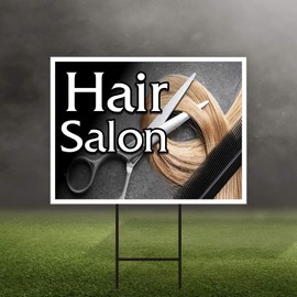 Hair Salon Yard Sign 24" x 18" - Coroplast Visible Text Long Lasting Rust Free Hair Salon Sign with Metal H-Stake (24x18, Single Sided)
