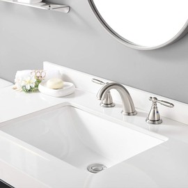 Solid Brass Brushed Nickel 2 Handle Widespread Bathroom Sink Faucet by Phiestina, Brushed Nickel 2 Handles Widespread Bathroom Faucet with Stainless Steel Pop Up Drain, WF008-4-BN