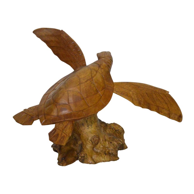 WorldBazzar Hand Carved Mahogany SEA Turtle ON Coral Log Drift