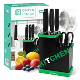10-Piece Kitchen Knife Set with Metal Block, Black