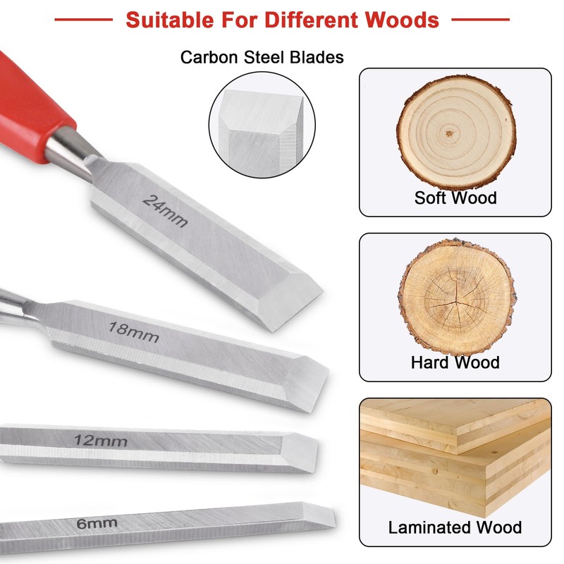 4 Pcs Chisel Set, Wood Chisel Sets for Carpenter Carving