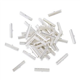 Silver Ribbon Ends 25x8mm Craftdady 50Pcs Bracelet Bookmark Pinch Crimp Clamp Cord End Fastener Clasps with 1mm Loop for Leather Suede Jewelry Making