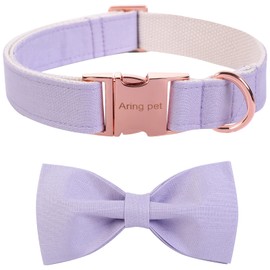 ARING PET Dog Collar, Cotton Lavender Bowtie Dog Collars, Adjustable Wedding Dog Collar Bow with Metal Buckle for Small Medium Large Boy and Girl Dogs