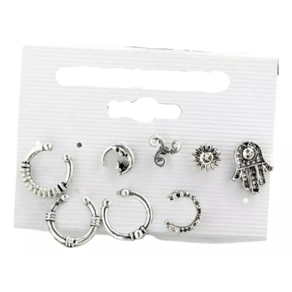 Patry Conjunto Aretes 8 Pza Bohemio Sol Luna Joyería Mano