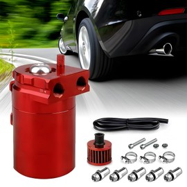Oil Catch Can, 300 ml Aluminium Car Reservoir Tank, Oil Container, Universal Car Tank Tank Kit, with Air Filter, Hose and Other Accessories (Red)