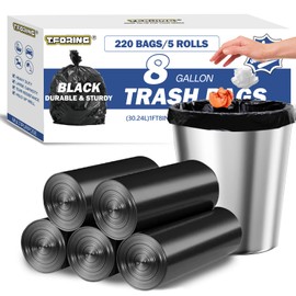T.FORING 8 Gallon Trash Bags Heavy Duty - 30 Liters Black Garbage Bags,0.94 Mil Thick,220 Count,Medium Leakproof and Unscented Wastebasket Can Liners for Kitchen Home Toilet
