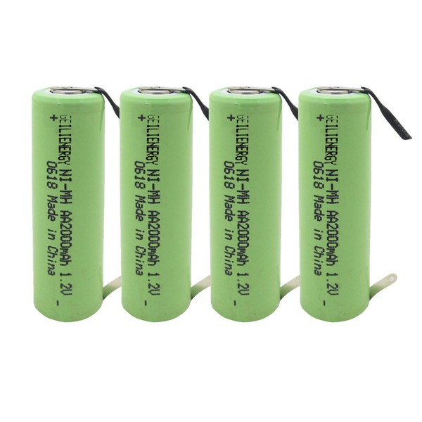 GEILIENERGY 2000mAh NiMH Rechargeable AA Battery Flat Top with Tabs for Shavers, Trimmers, Razors(Pack of 4)